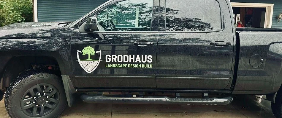 Black company truck with Grodhaus logo in Upper Arlington, OH.