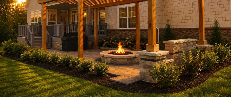 Fire pit on a patio in Upper Arlington, OH.
