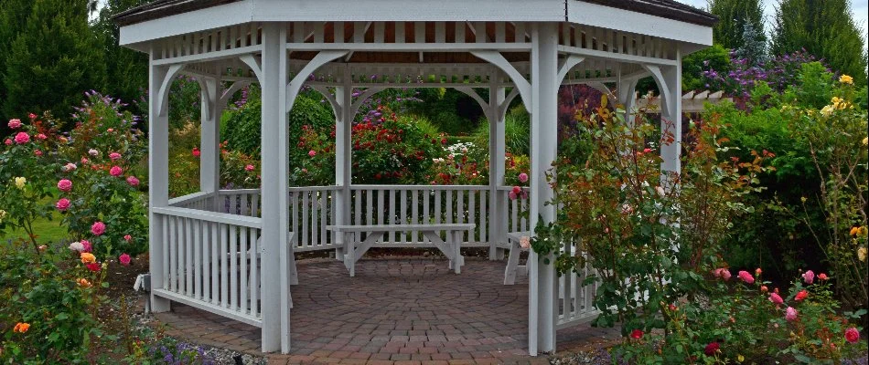 Flowers around a gazebo in Upper Arlington, OH.