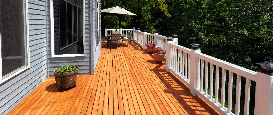House in Upper Arlington, OH, with a wood deck.