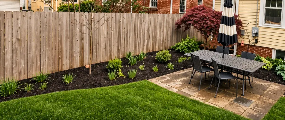 Outdoor space in Upper Arlington, OH, with fence, patio, and landscaping.