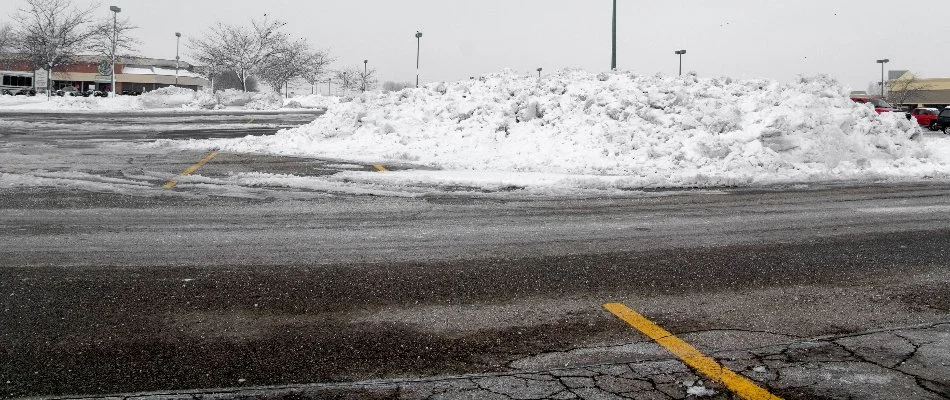 Snow cleared from a parking lot in Upper Arlington, OH.