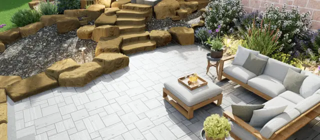 3D rendering of a landscape in Upper Arlington, OH, with colorful plantings.
