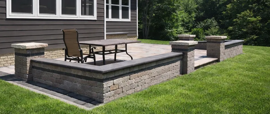Seating wall around a patio in Upper Arlington, OH.
