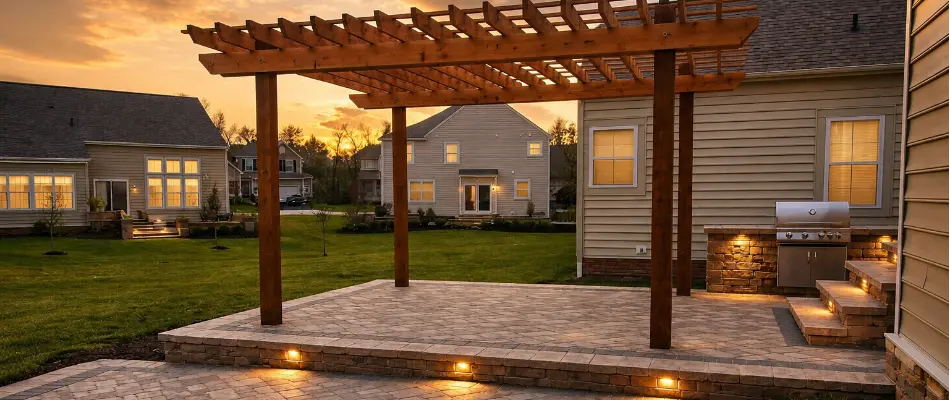 Wooden pergola and patio in Upper Arlington, OH.