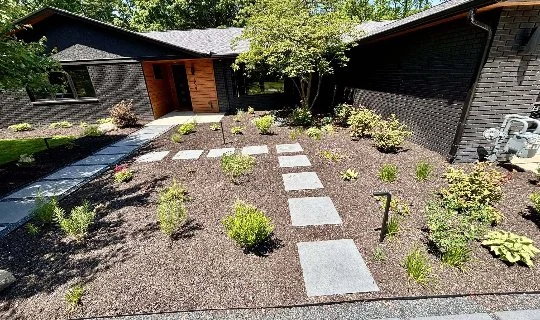 Green garden with plants on steps in Upper Arlington, OH.